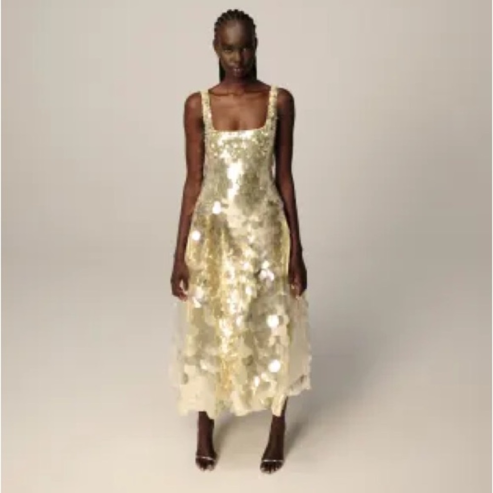 ASOS ARRANGE embellished disc sequin square neck full skirt midi dress in lemon